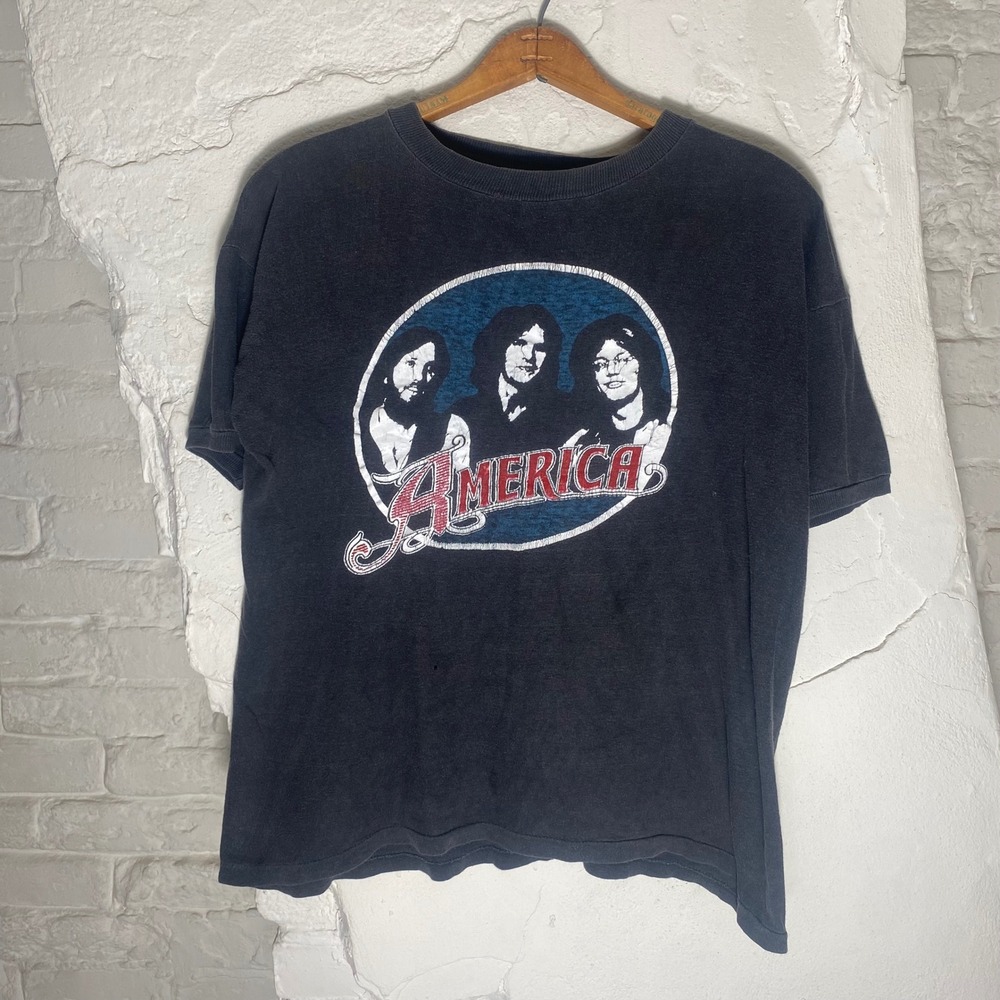 Vintage 1970s America Band T-Shirt Drummer Boy Tag Black Parking Lot Mens Small